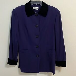 Vintage Sarah Chapman coat jacket size 12 purple collar button lined pockets
